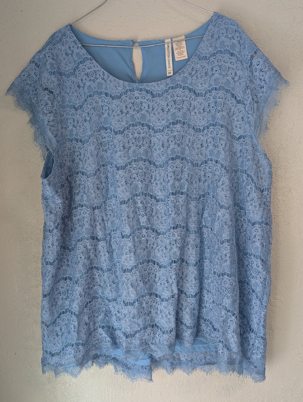 Lace Overlay Top 3xl Light Blue Cottagecore Boho Fairy Whimsy Soft Girl Delicate